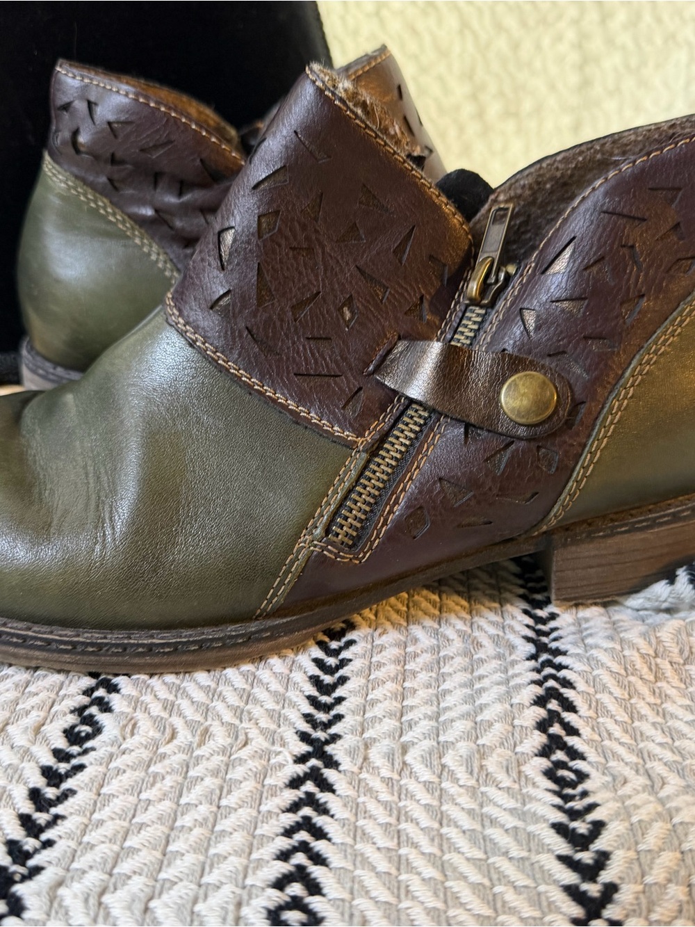 Remonte Olive and Brown Leather Ankle Booties